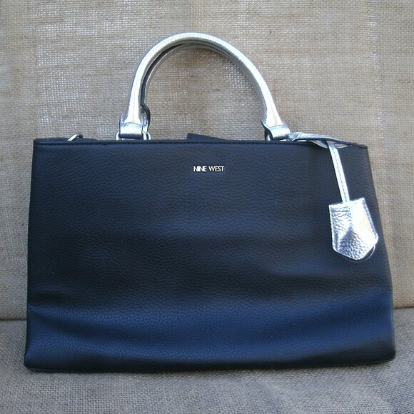 Black Nine West Tote Purse Faux Leather - Picture 1 of 16